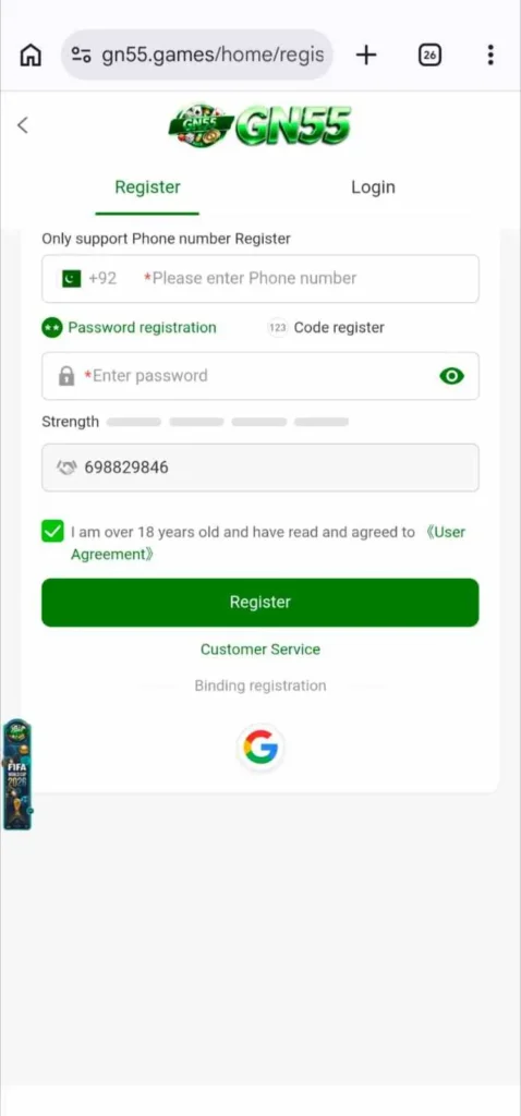 Gn55 Game login and register