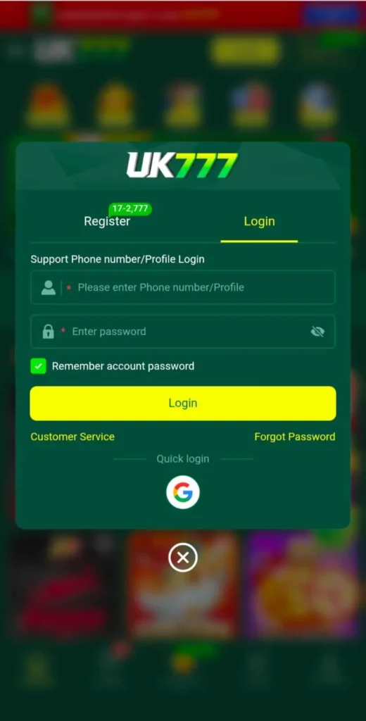 UK 777 login and register