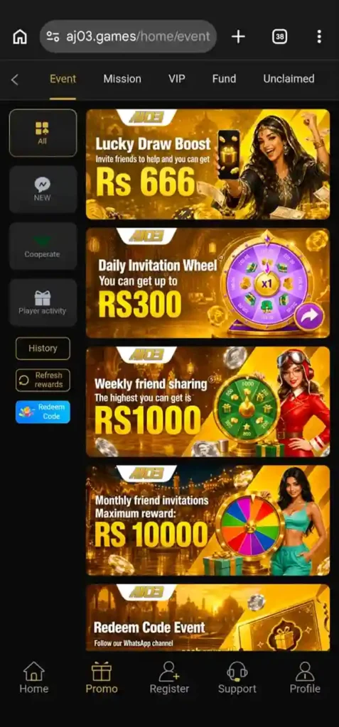 AJ03 Game app features and mobile gaming interface