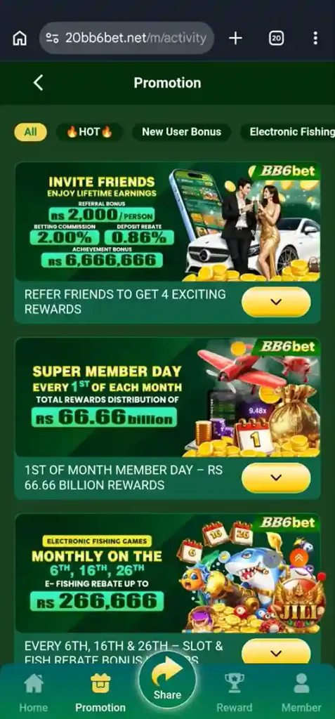 BB6Bet Game Bonuses
